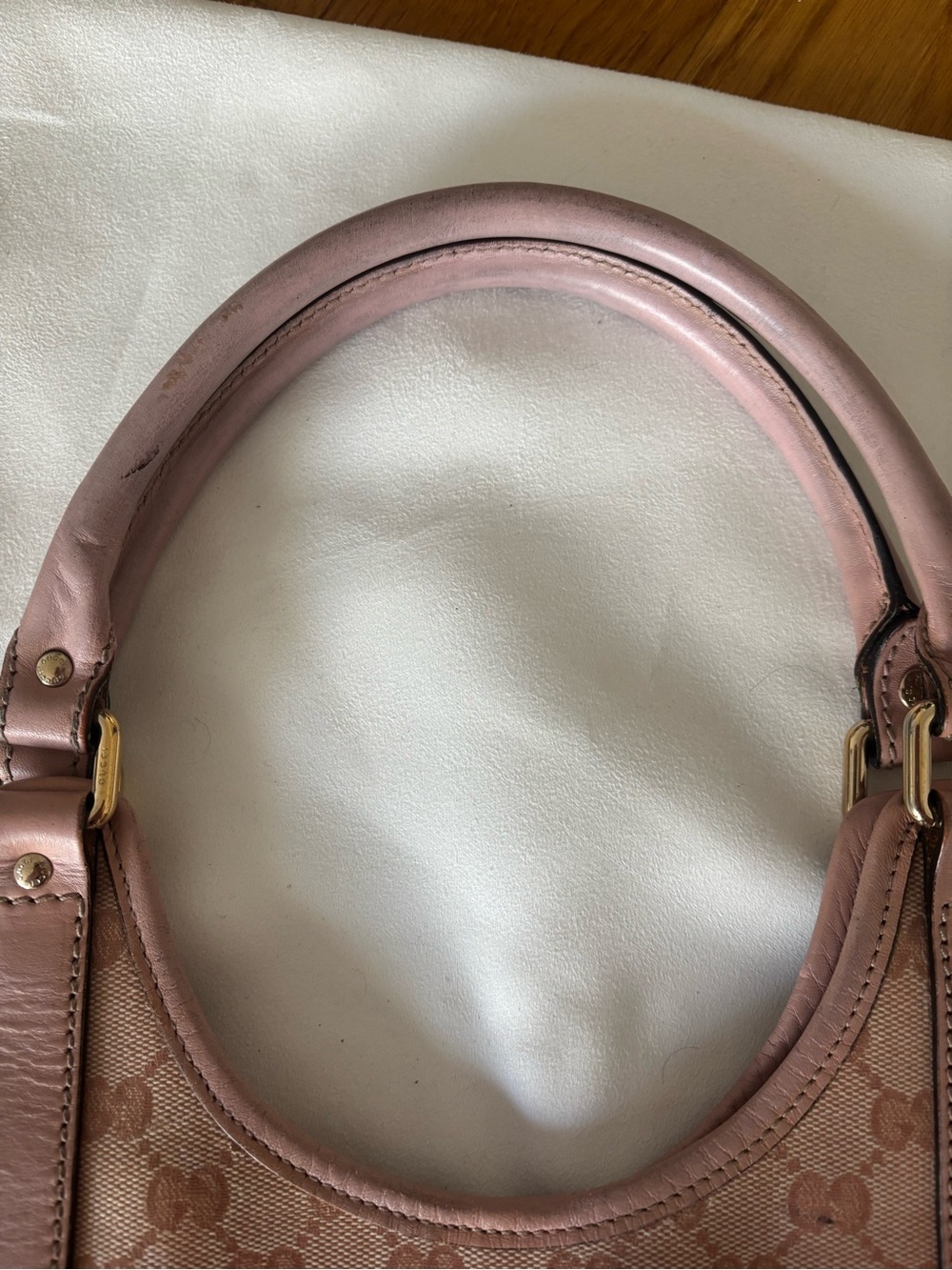 Gucci Jackie Beige/Pink GG Coated Canvas Shoulder Bag with Pink Leather Trim - Picture 14 of 15